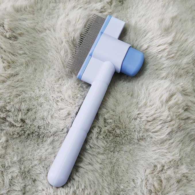 Cat Comb Pet Comb Self Cleaning Upgraded Cat Brush for Long Haired Cats & Dogs, Blue