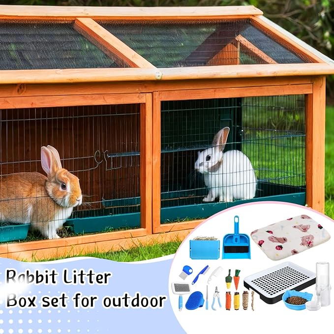 19 Pcs Rabbit Starter Kit Small Bunny Litter Box Rabbit Grooming Kit Water Bottle Bunny Toys Hay Feeder Bowl Blankets with Cleaning Set for Guinea Pig Accessories(Black,Cloud)