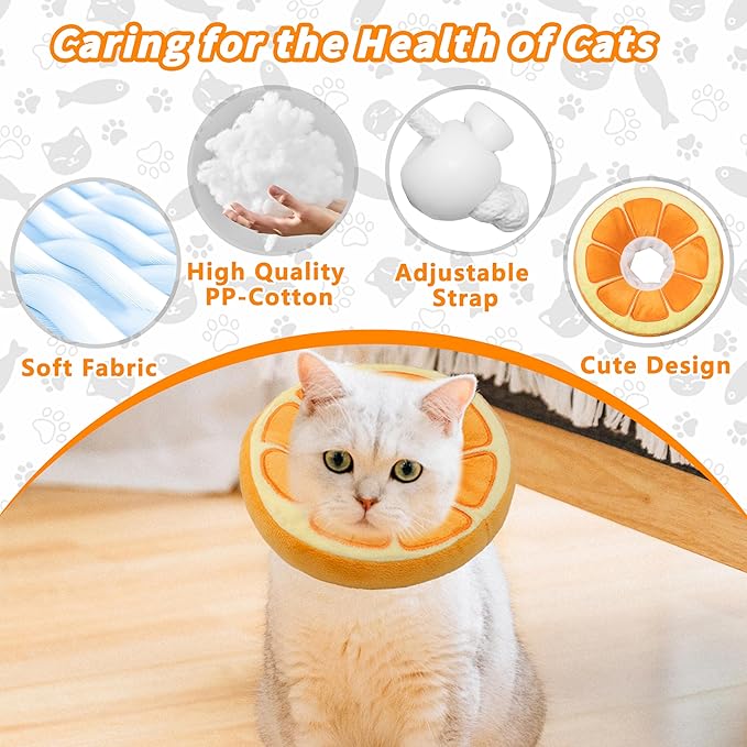 Soft Cat Cone Collar, Cute Cat Recovery Collar Suitable for Small, Medium, Large Cats,Elizabethan Neck Collar for Cats After Surgery (Orange, Small)