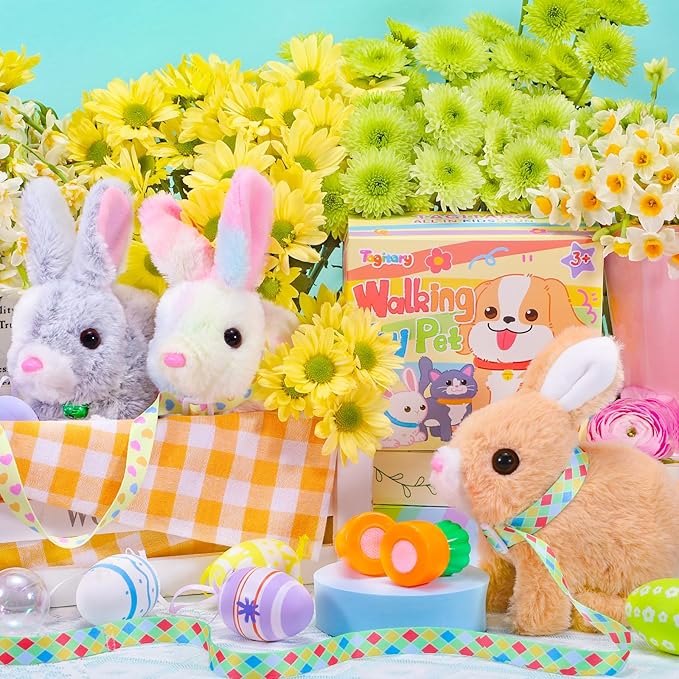 Tagitary Plush Toys Bunny Electronic Toy with Sounds,Wiggling Ears,Hopping,Twitching Mouth and Nose, Interactive Rabbit Toy for Kids with Leash,Easter Birthday Gift for Toddlers Kids