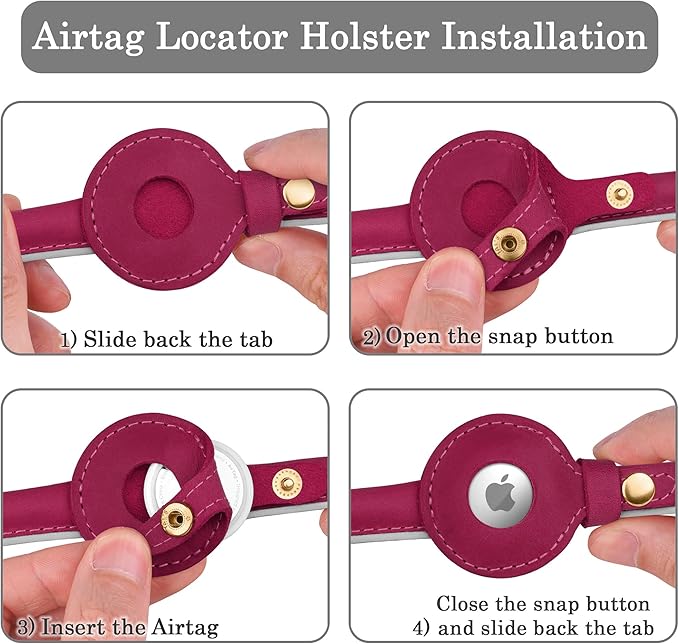 OOPSDOGGY Rolled Leather Dog Collar with Airtag Holder - Reflective Round Airtag Dog Collar - Soft Tracking Pet Collar for Small Dogs Puppy Cats Kitten (Pink, XXS, 7"-9")