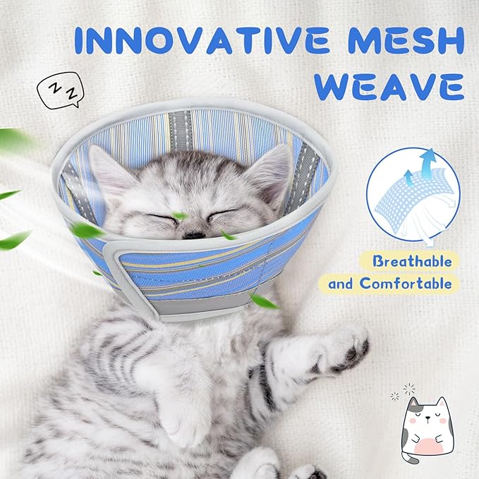 Supet Cat Cone Collar Soft to Stop Licking Scratching, Breathable Comfortable Mesh Recovery Cone for Cats After Surgery Neuter, Lightweight E Cone Collar Alternative (M)
