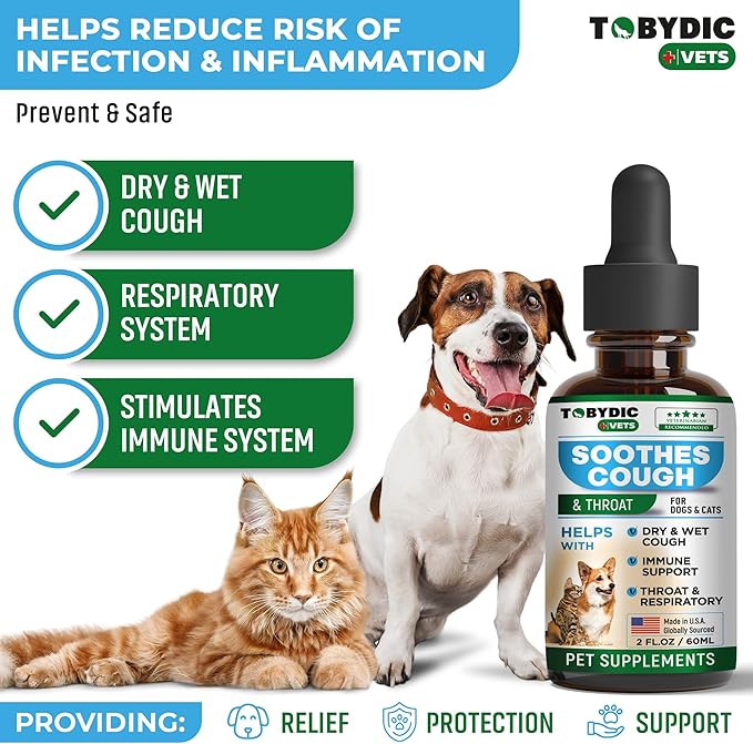 Dry & Wet Kennel Cough Natural Medicine & Relief for Dogs and Cats - Herbal Treatment Support Helps to Soothe Throat & Respiratory Trachea Comfort Supplement for Pets - Made in USA