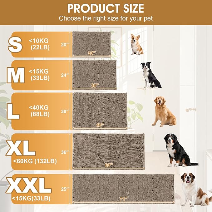 IM HOME Extra Large 60" x 36" Beige Dog Door Mats for Muddy Paws, Chenille Absorbent Dog Mat, Non Slip Heavy Mud Mat for Dogs, Soft Pet Bed Mat for Entryway, Mud Paws, Inside Floor