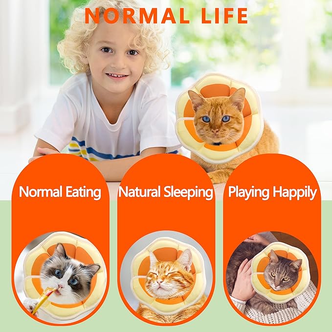 Soft Adjustable Recovery Collar - Comfortable Elizabethan Neck Protective Collar for Cats After Surgery (Orange, Small)