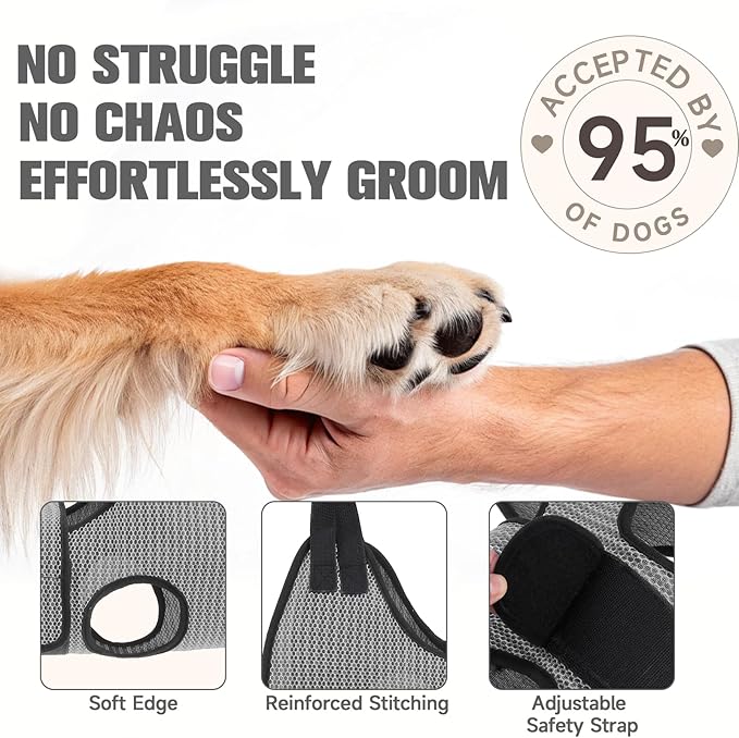 PAWCHIE Dog Grooming Hammock Harness for Dogs & Cats with Pet Nail Clipper Trimmer- Breathable Cat Hanger Sling for Trimming Clipping Nails-Dog Hammock Restraint Bag for Small Medium Large Dog, Grey M