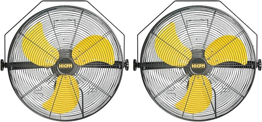 HiCFM 4600 CFM 18 inch High Velocity Wall Mounted Fan, TEAO Enclosure Motor, Safety Yellow Blade, 9 FT Cord, 180 Degree Tilting, 3 Speed Industrial Shop Fan for Patio, Garage Use - UL Listed, 2 Pack