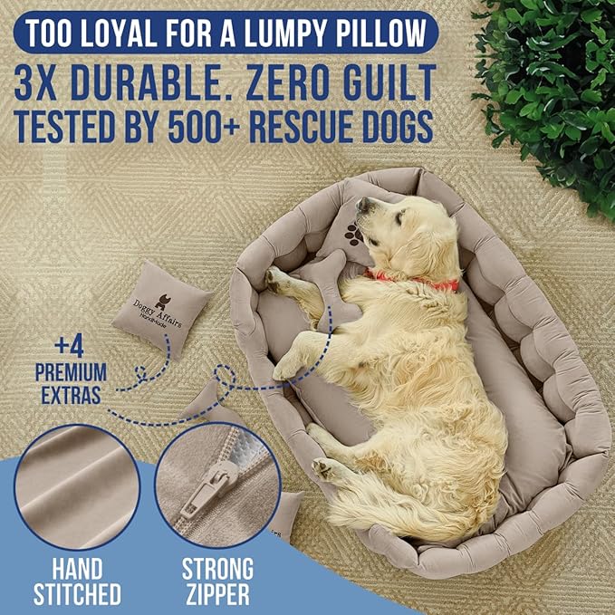 Luxury Dog Bed Chesterfield – Handcrafted Velvet Throne for Dogs | Joint Support, Calming & Temp-Regulating Comfort | Durable 5+ Years, Anti-Claw, Washable 100+ Times – XL, Ivory