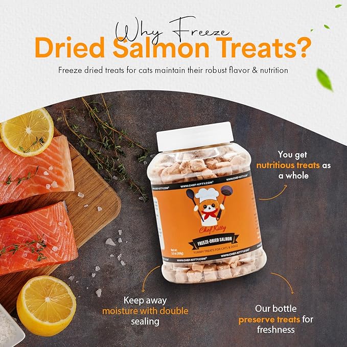 Freeze-Dried Salmon Treats for Cats & Dogs – 100% Wild Caught, Single Ingredient, High-Protein, Healthy Snack – No Additives or Preservatives – 5.3oz - Inspected & Tested in USA