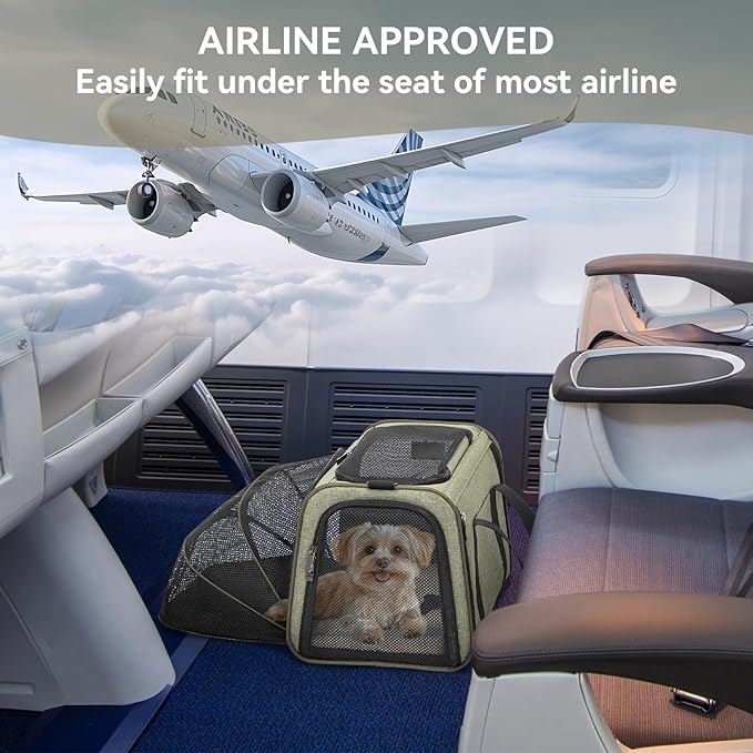 Petsfit Expandable Cat Carrier Dog Carrier,Airline Approved Soft-Sided Portable Pet Travel Washable Carrier for Kittens,Puppies,Removable Soft Plush mat and Pockets,Locking Safety Zippers