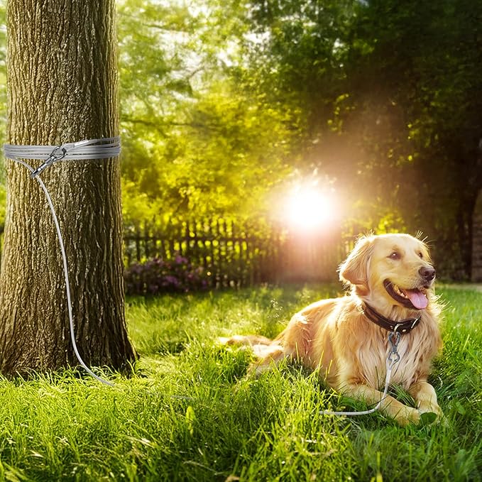 Tresbro 20FT Reflective Tie Out Cable for Dogs Up to 250 Pounds, Steel Wire Lead Leash Cable with Stainless Dual Fix Buckle, Lightweight and Enduring, Outdoor Dog Chains for Outside,Yard,Camping