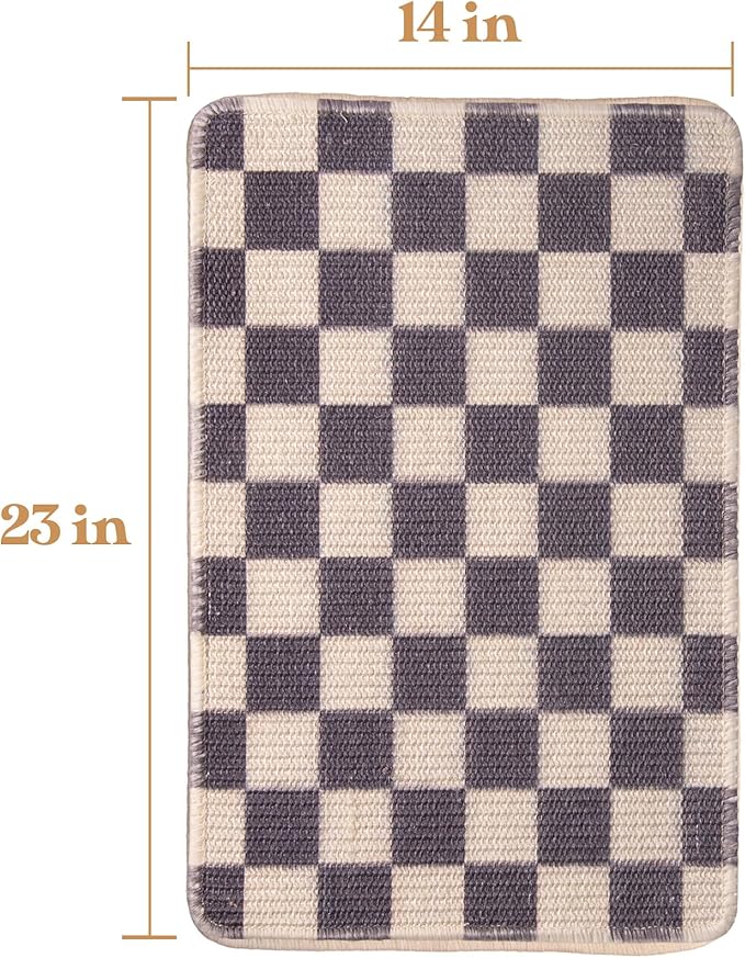 Sisal Cat Scratcher, [+ Catnip Fish Toy], Cat Wall Scratcher, Couch Protector from Cat Scratching, 24 X 15.8 with 12 Adhesive Velcro Stripes. (Checkered)