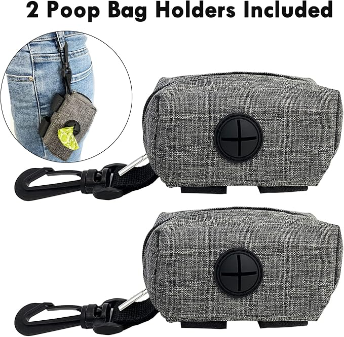 (2 Pack) Dog Poop Bag Holder for Leash,Doggie Waste Bag Dispenser Small Doggy Poop Bag Zipper Pouch with Carabiner Clip, Leash Attachment Holder for Pet Puppy Poop Bags