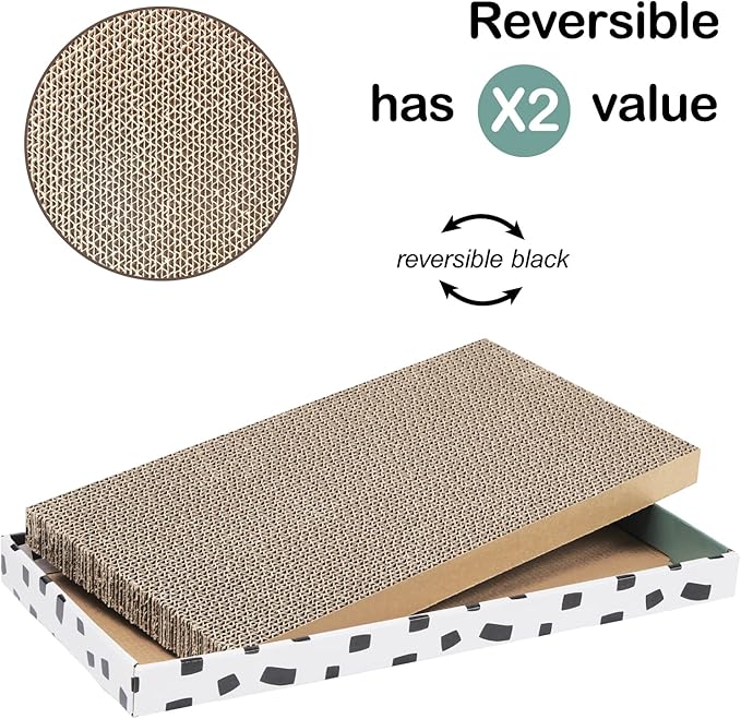 PAWSFANS Cat Scratcher Cardboard Scratch Pad with Box Durable Corrugate Scratching Kitty Sofa Lounge Bed Reversible Catnip Included for Indoor Cats,Large(Box, 1pcs)
