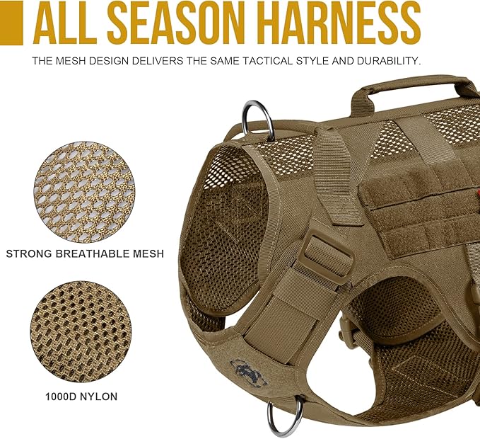 OneTigris No Pull Dog Harness for Small Dog, Mesh Design Breathable Military Dog Molle Vests with Handles, Service Dog Vest Harness for Walking Hiking Training