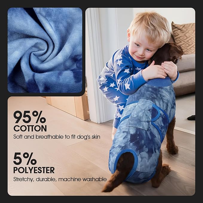 FUAMEY Recovery Suit for Dogs After Surgery,Soft Breathable Dog Bodysuit E-Collar & Cone Alternative Surgical Suit,Male Female Dog Neuter Spay Suits Anti Licking Wounds Onesie Blue Tie Dye XXL