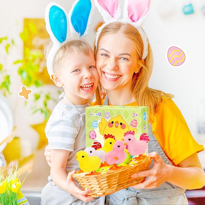 SevenQ Wind Up Toys for Kids Easter Basket Stuffers, 9Pcs Jumping Plush Chicks Small Fidget Toys for Easter Egg Hunt Treasure Box Classroom Prizes Party Favors Goodie Bags Fillers Gifts