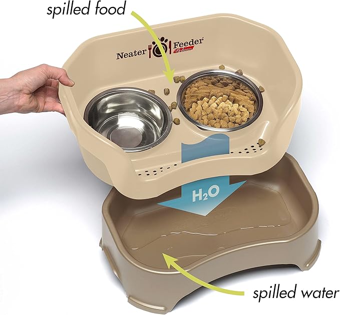 Neater Pet Brands Neater Feeder Deluxe Mess Proof Dog Bowls Elevated for Small Dogs Under 19 lbs, Made in USA, No Spill Raised Dog Food Bowl Stand Feeding Station, Food and Water Bowl Set, Cappuccino