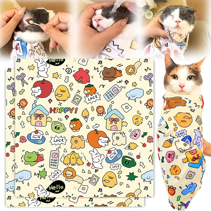 XANGNIER 2 Pcs Cat Wrap for Grooming,Cat Restraint Wrap for Cutting Nails,Fabric Burrito Wrap for Nail Clipping, Anti-Scratch, Anti-Escape,Multifunctional Swaddle Wrap Pet Tool (20.8 x 20.8 Inch)