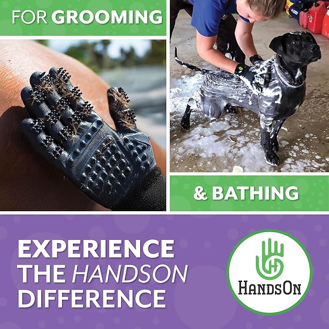 H HANDSON Pet Grooming Gloves - Patented #1 Ranked, Award Winning Shedding, Bathing, & Hair Remover Gloves - Gentle Brush for Cats, Dogs, and Horses (Red, Small)