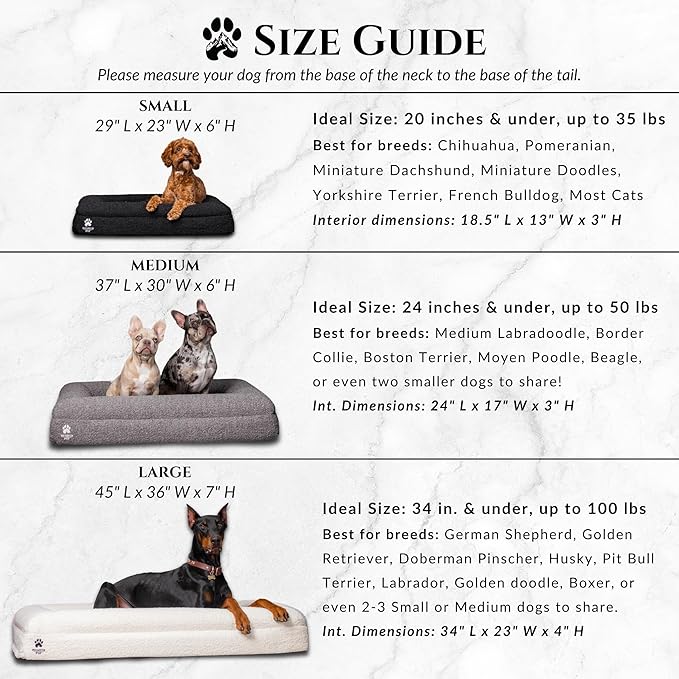 Luxury Boucle Fabric Orthopedic Large Dog Bed with Memory Foam | Breathable Comfort and Washable Dog Couch Bed with Waterproof Liner & Cover | Ideal Pet Beds for Big Dogs - Bone (45"x36x7)