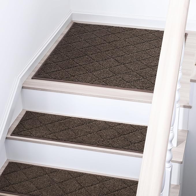 COSY HOMEER Edging Stair Treads Non-Slip Corner Indoor Stair Runners for Wooden Steps,Landing Slip Resistant Stair Rugs Mat for Kids and Dogs,100% Polyester TPE Backing,Brown,30x30 inch
