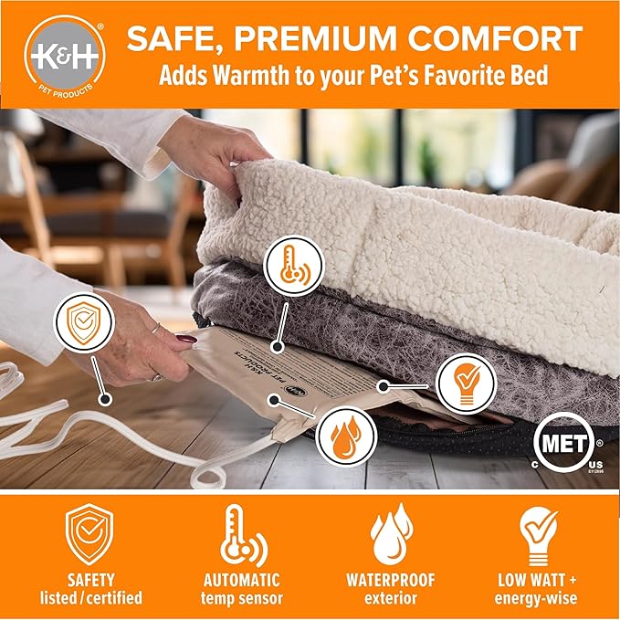 K&H Pet Products Pet Bed Warmer, Turn Any Pet Bed Into a Heated Cat or Dog Bed, Waterproof Indoor Heated Warming Pad Insert, Automatic Temperature, Safety Listed - Medium 20 X 5.5in Tan