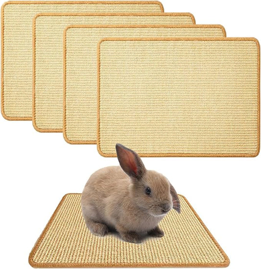 Oncpcare 4PCS Rabbit Scratch Mat - Natural Bunny Scratching Pad for Claws & Teeth Care, Cages & Pet Cage Bedding, 16x12