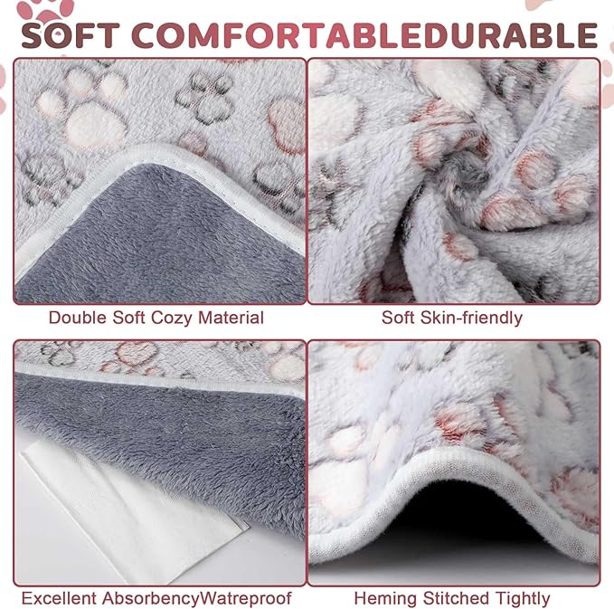 Reginary 4 Pcs Waterproof Guinea Pig Blankets Washable Small Animal Fleece Bedding Absorbent Guinea Pig Cage Liners Reusable Pet Pee Pad Sleep Mat for Hamster Ferret(Adorable Paw,24 x 16 Inch)