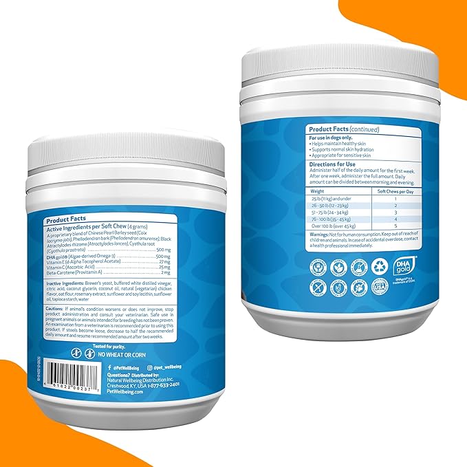 Pet Wellbeing Itch & Scratch Chewies for Dogs - Supports Healthy Itch Response to Occasional Skin Allergies, Skin Health, Chinese Pearl Barley, Phellodendron - Veterinarian-Formulated 90 Soft Chews