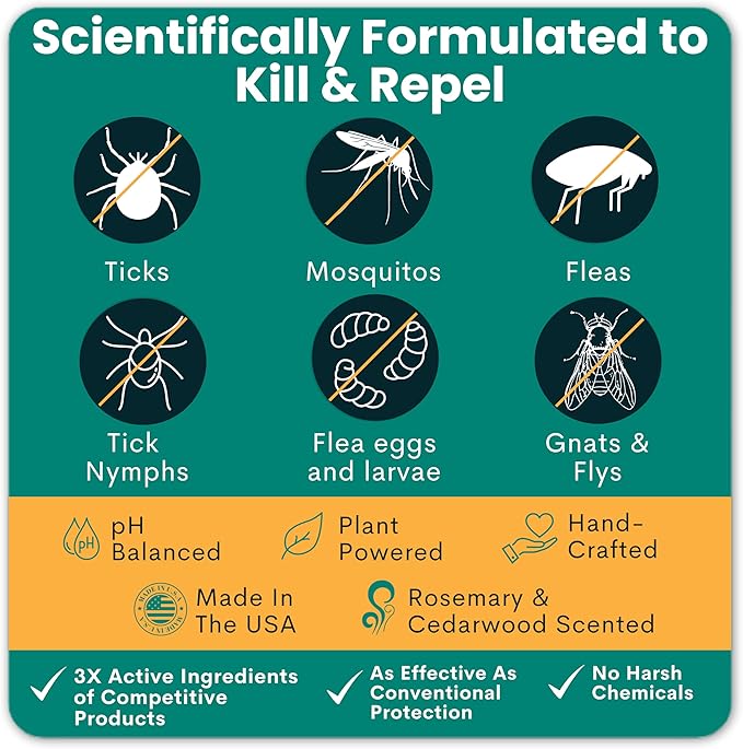 Trail Guard Natural Extra Strength Insect, Flea and Tick Spray for Dogs, Cats, People & Home (16oz, Cedarwood & Rosemary)