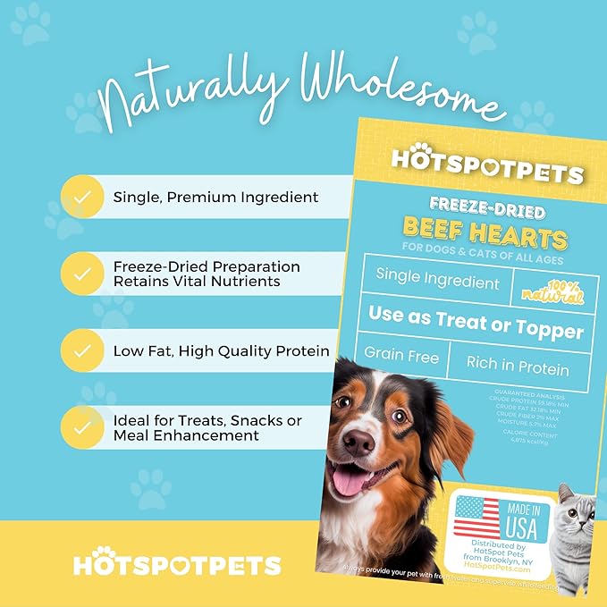 hotspot pets Freeze Dried Beef Heart Treats for Cats & Dogs - 1LB Resealable Big Bag, Made in USA, Single Ingredient All Natural Grain-Free Immune support Treats -Perfect for Training, Topper or Snack