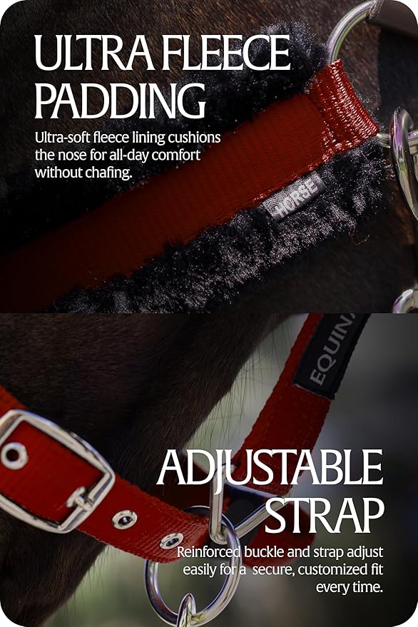 Equinavia Valkyrie Soft Ultra Fleece Padded Adjustable Breakaway Horse Halter - Wine Red/Black - Cob