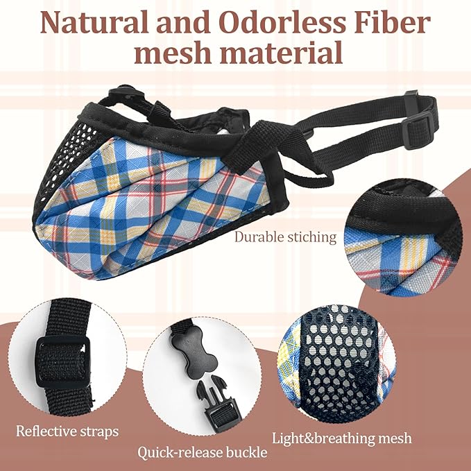 Dog Muzzle for Small Large Dogs - Soft Nylon Basket Muzzle with Adjustable Strap, Breathable Mesh Design Prevents Biting Chewing Licking Eating - Ideal for Training, Grooming & Vet Visits (Blue, S)