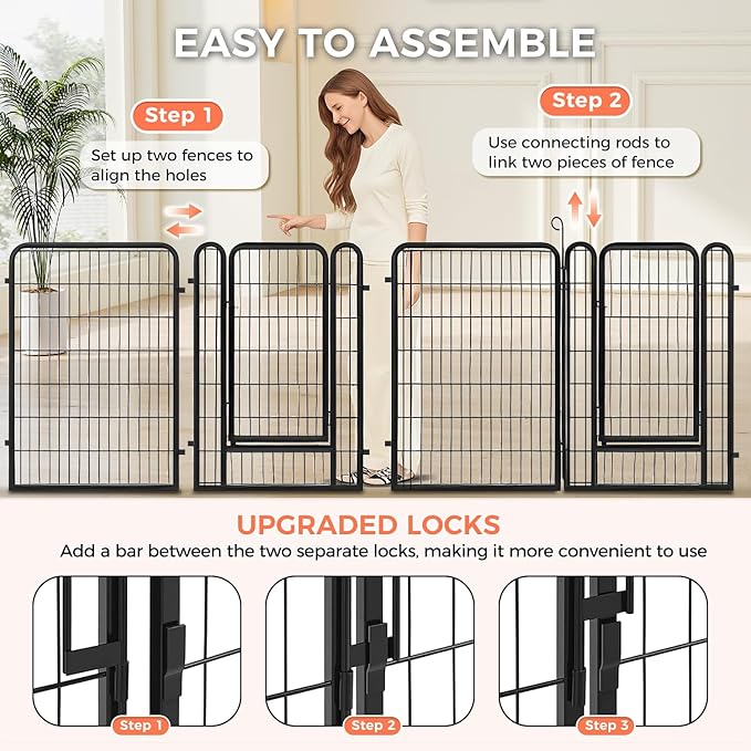 32 Inch Dog Playpen - 8 Panels Metal Pet Exercise Pen for Small-Medium Dogs, Indoor/Outdoor Dog Fence for Yard, Garden, Camping & RV Travel