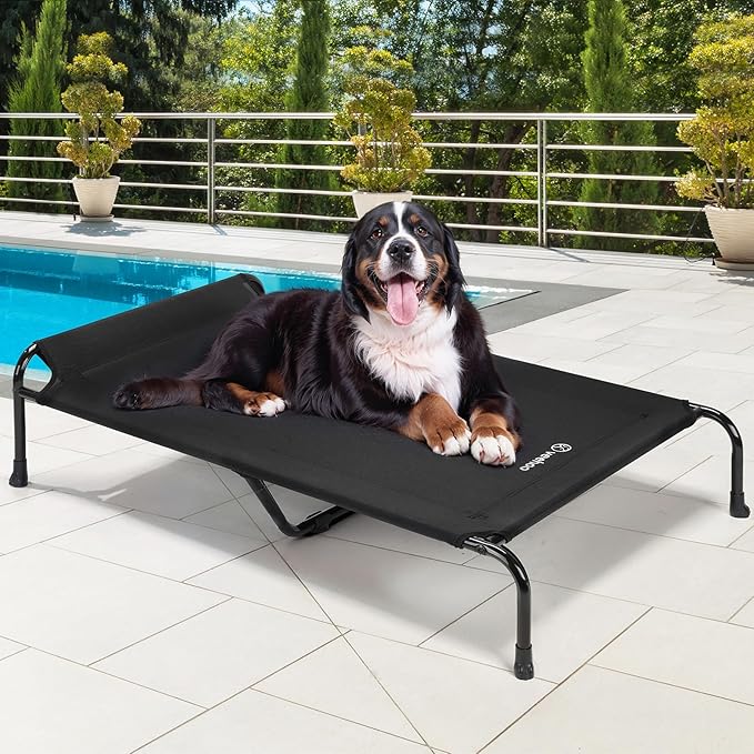 Veehoo XXXL Original Elevated Dog Bed - Outdoor Raised Dog Cots Beds for Large Dogs, One-Sided Extra Large Raised Cooling Pet Bed Off Ground, Non-Slip & Breathable, Black 53" L x 33" W x 7.9" Th