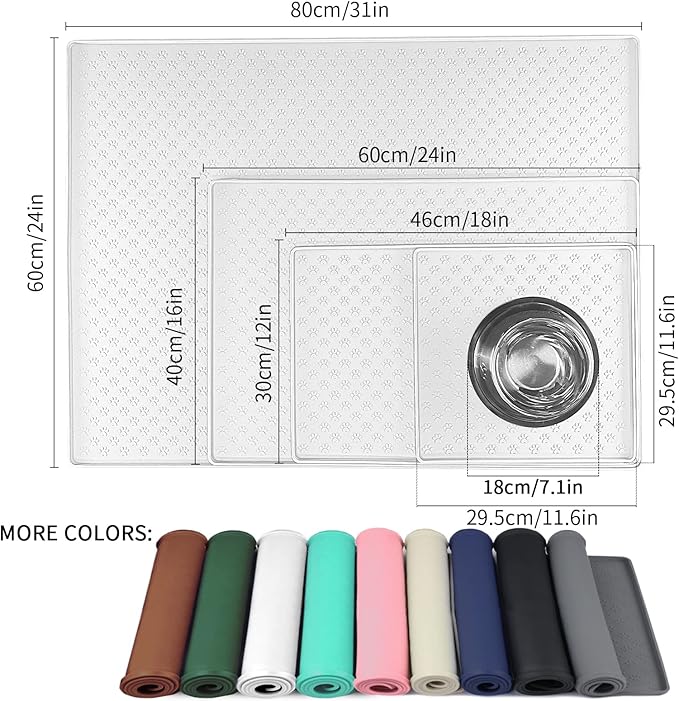 Ptlom Pet Placemat for Dog and Cat, Waterproof Silicone Pet Feeding Bowl Mats for Food and Water, Small Medium Large Dogs Mat Prevent Residues from Spilling to Floor, White, 11.8"x11.8"