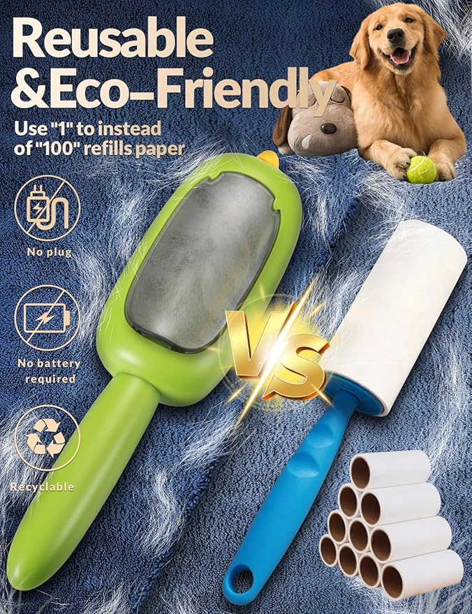 Portable Lint Brush,Reusable Lint Roller,Washable Pet Hair Removal Tool for Clothes,Furniture,Pet Hair Remover for Cats and Dogs Fur,Ideal Replacement for Sticky Refills Lint Roller/Removers