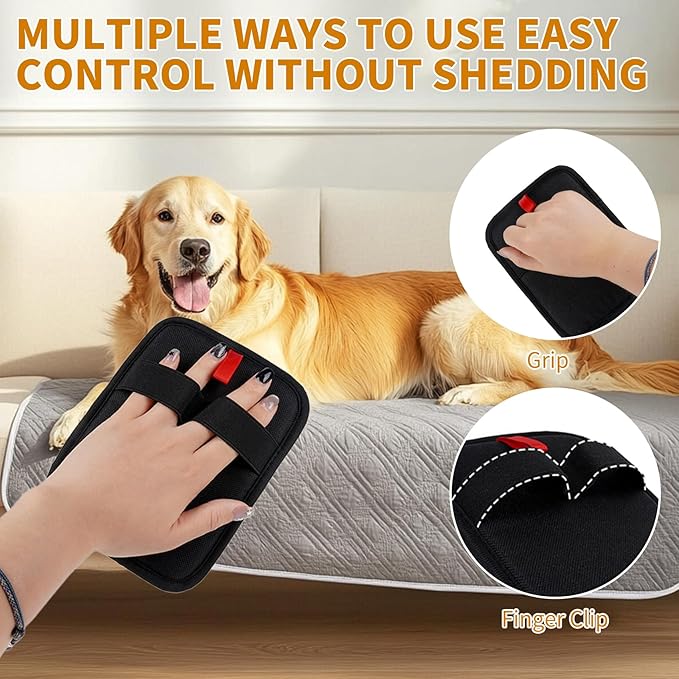 2PCS Electrostatic Pet Grooming Gloves, Reusable Hair Remover for Dog Cat Fur on Clothes Furniture Car Seat/Black