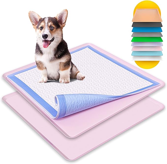 TidyFriend 2 Pack Dog Pee Pad Holder Tray Fits for 24” x 24” Wee Wee Pee Pads - Stable Grip, Raised Edges, Quick-Wipe Silicone Surface Dog Potty Tray Holder for Indoor Flooring Protection (Rose)