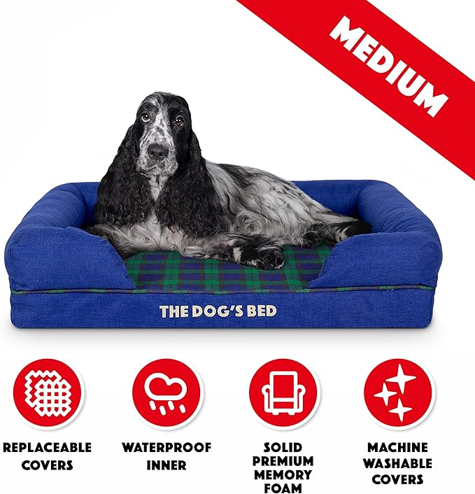 The Dog’s Bed, Med Black Watch Tartan 30x23.5, Memory Foam, Pain Relief: Arthritis, Hip & Elbow Dysplasia, Post Surgery, Lameness, Supportive, Calming, Waterproof Washable Cover, Veterinary Approved