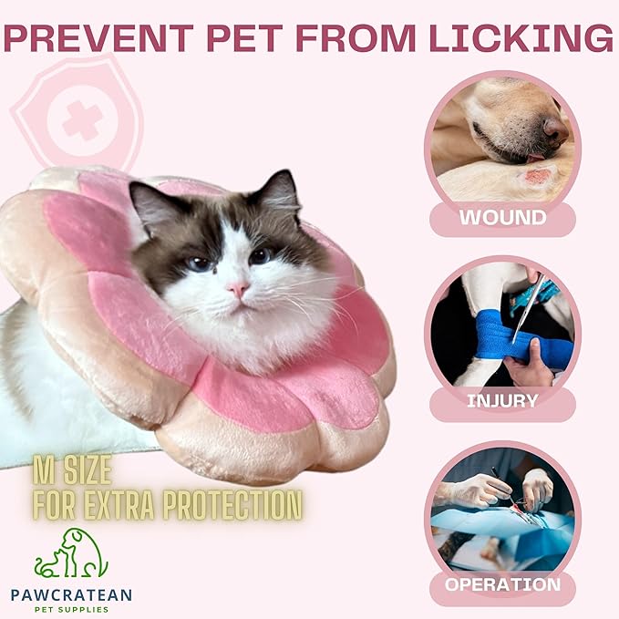 Adjustable Comfy Flower Style Elizabeth Collar for Cats and Puppies Soft Recovery Cone Pet Protective Neck Collar (Pink, Small)