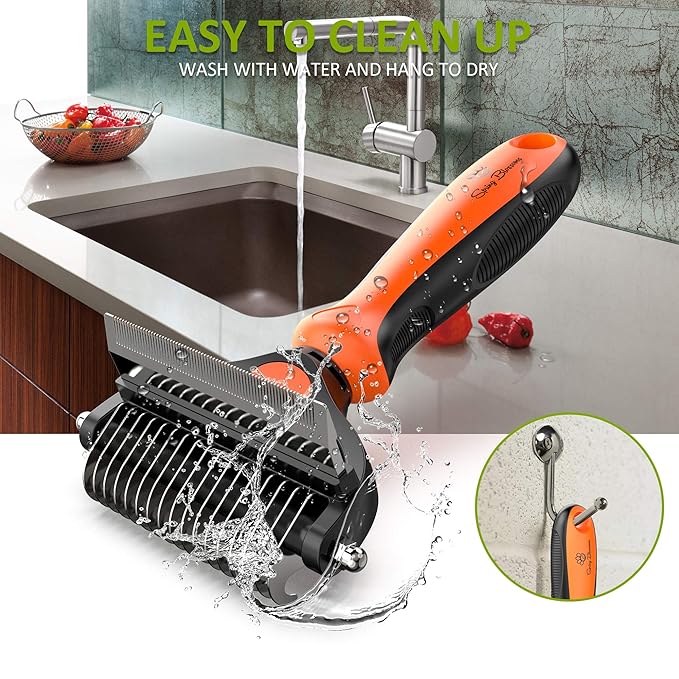 Spring Blossoms-2 in 1 Professional Grooming Rake for Cats & Dogs-Dematting Comb for Easy Mats & Tangles Removing,Pet Brush Safe No More Nasty Shedding and Flying Hair (Orange)