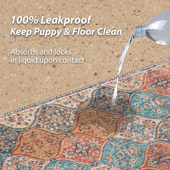 nunubaby Washable Pee Pads for Dogs, Stylish, Non-Slip and Leak-Proof Pee Pads. Reusable Potty Pads for Dogs for Crates and Floors.(Cream/Multi, 31" x36" )