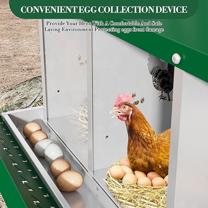 6 Hole Chicken Nesting Box with Roll Out Egg Tray, Rustproof & Ventilated Chicken Laying Boxes for Hens, Chickens, Ducks | Easy-Clean Poultry Coop Accessories