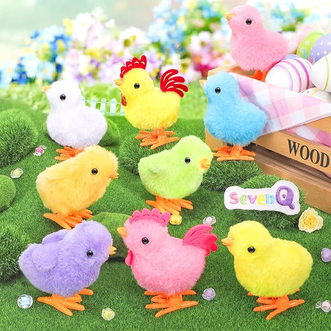 SevenQ Wind Up Toys for Kids Easter Basket Stuffers, 9Pcs Jumping Plush Chicks Small Fidget Toys for Easter Egg Hunt Treasure Box Classroom Prizes Party Favors Goodie Bags Fillers Gifts