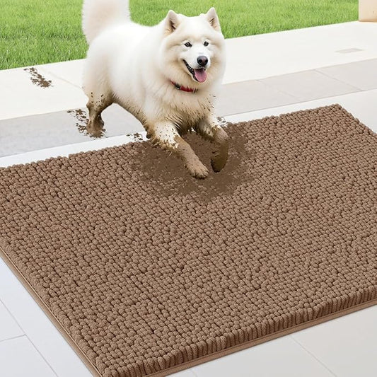 IM HOME 36" x 24" Camel Dog Door Mats for Muddy Paws, Chenille Absorbent Dog Mat, Non Slip Heavy Mud Mat for Dogs, Soft Pet Bed Mat for Entryway, Mud Paws, Inside Floor