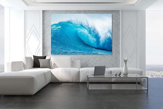 Nature Wall Art Prints - Ocean Forest Mountain Lake Canvas Landscapes - Small to Extra Large Living Room Bedroom Kitchen Bathroom Décor (Blue Ocean Wave, 31L" x 47W")