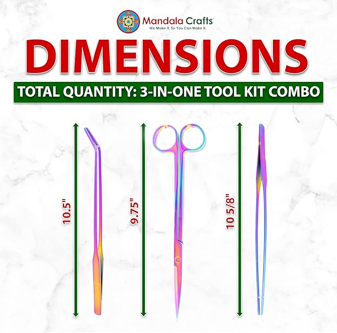 Mandala Crafts Rainbow Stainless Steel Aquascaping Tools Kit – Aquarium Plant Tools with Tweezers and Scissors for Fish Tanks, Hospital Tanks, Goldfish Bowls, Aquariums, and Terrariums
