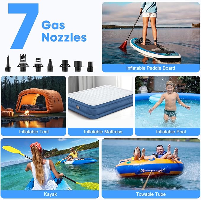 Paddle Board Pump, Rechargeable SUP Pump Electric, 20PSI Portable Paddleboard Pump with Inflation & Deflation, Auto-Off for Inflatables, Kayak, Towable Tube and Air Mattress